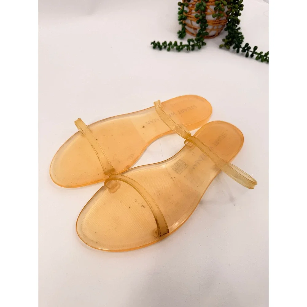 Stuart Weitzman Jelly Sandals Womens 8 Orange Translucent Flat Slide Beach Shoes